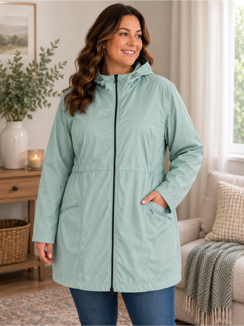 Kirkland Signature Mint Green Hooded Rain Jacket XXL Lightweight Packable Coat